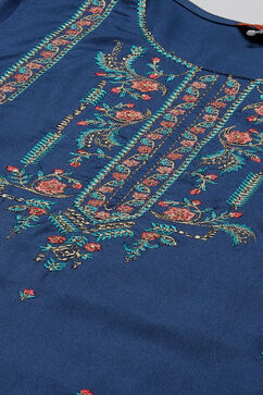 Teal Blue LIVA Straight Kurta image number 1